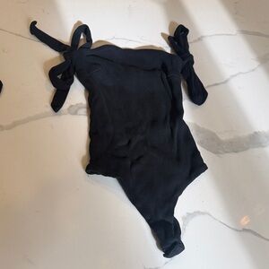 NBD Black Ribbed Tie-Shoulder One-Piece for Kids